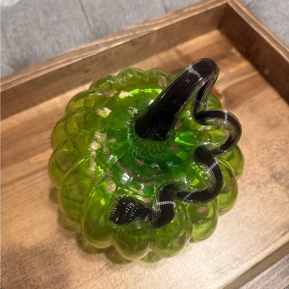 Green Glass Pumpkin Decor